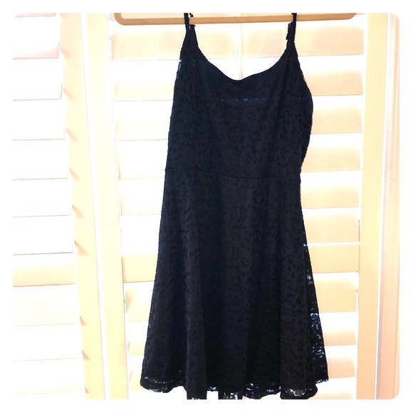 Navy Lace Dress With Straps - Picture 1 of 4